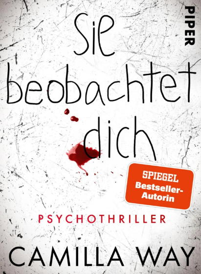 Buchcover und Illustration zur Rezension SIE BEOBACHTET DICH